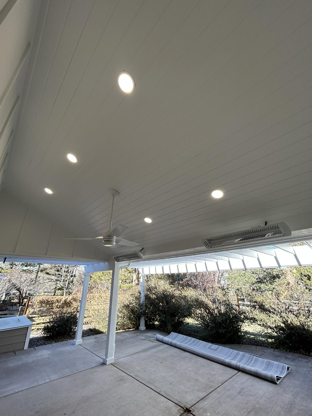 Rebuilt vaulted ceiling with recessed lights in a Heritage Village home
