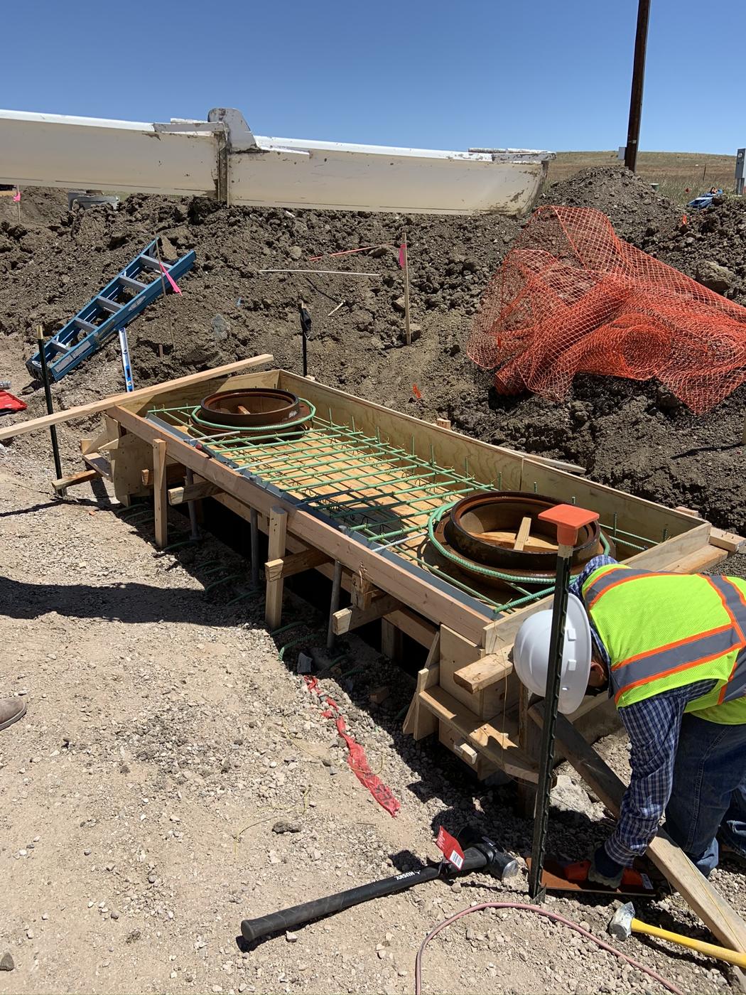 Forms and rebar for the inlet